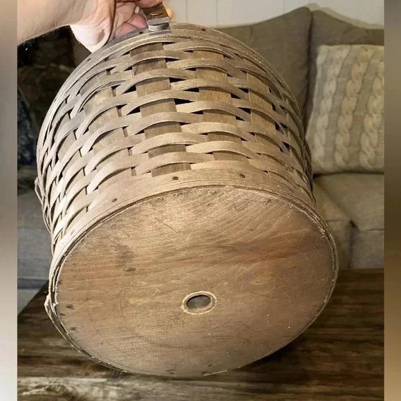 1986 Vintage Longaberger Handwoven Storage Basket Swing Handle Hinged Lid Rare - Picture 7 of 16